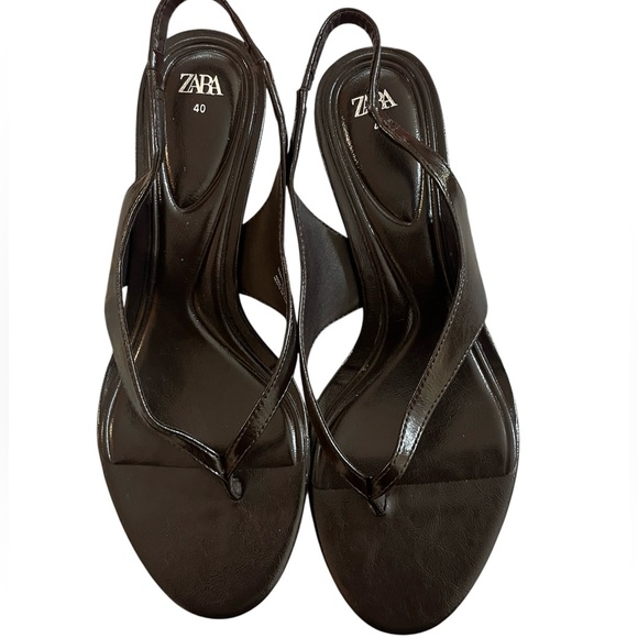 ✨ZARA✨Dark Brown Strappy Kitten Heel Sandals - Picture 4 of 8